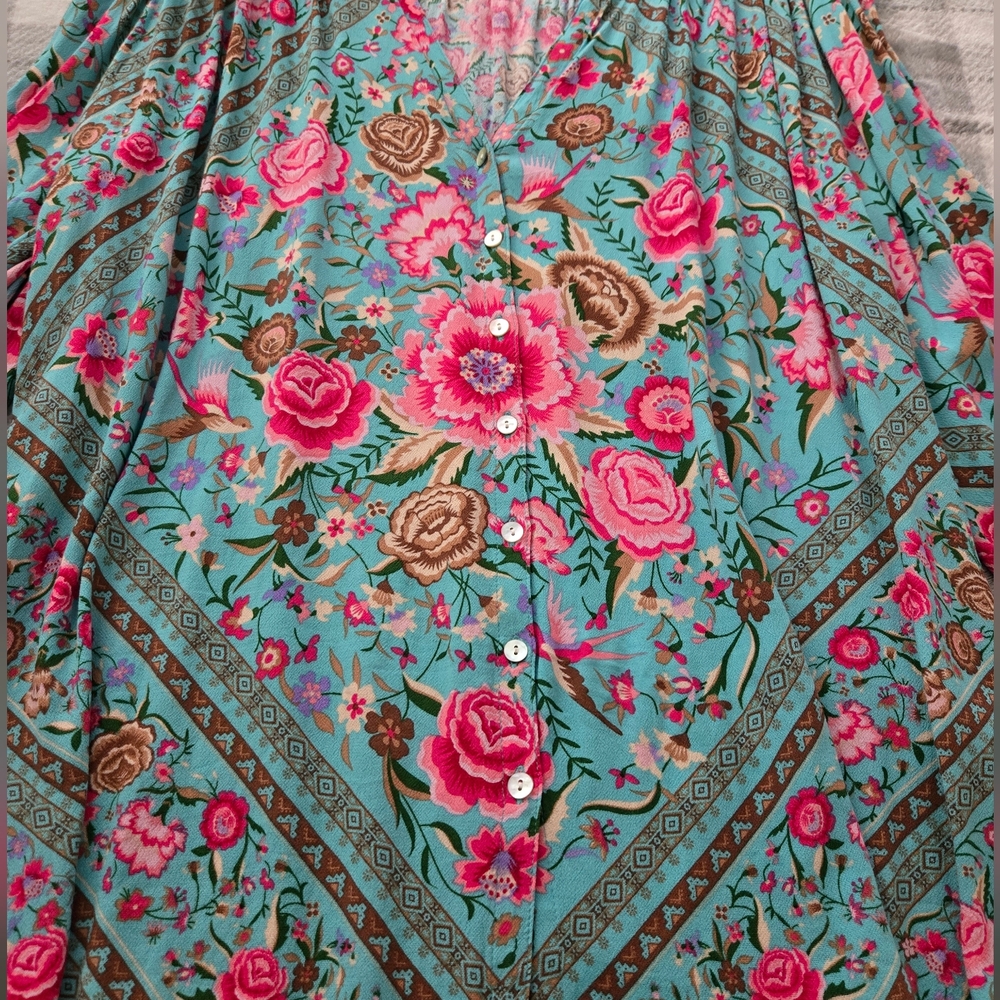 Spell Teal Babushka Blouse SZ XXL + Jasmine Fan NWT 🩵🩷 RESERVED❣️ - Picture 8 of 14